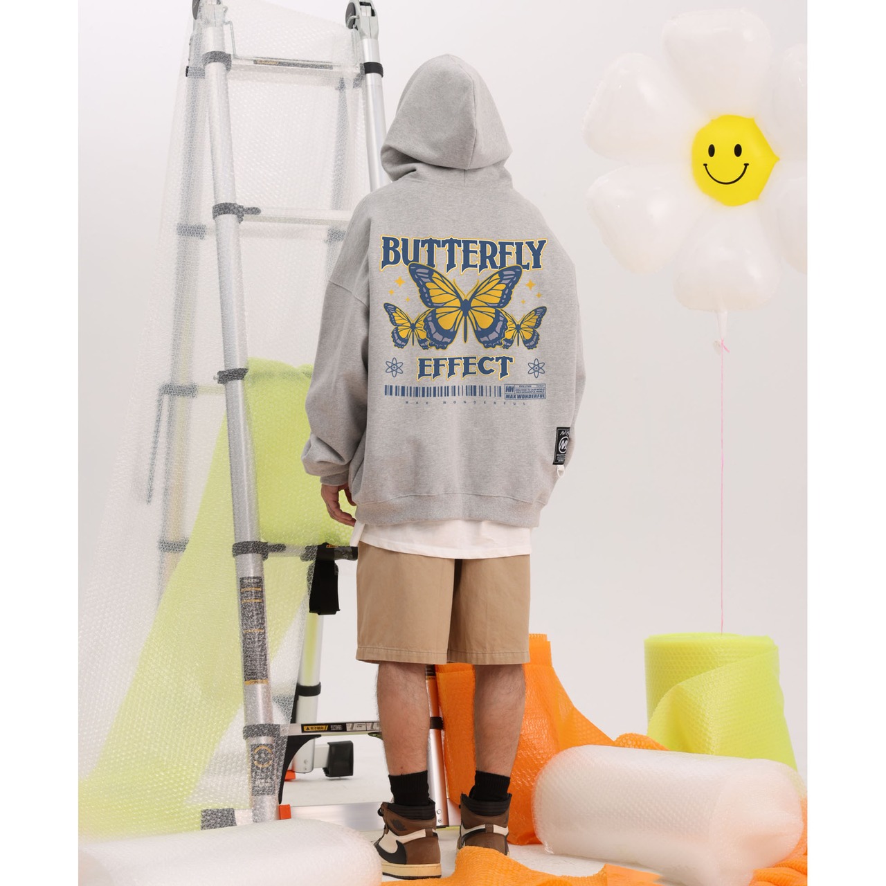 6色展開 裏起毛 バタフライプリント パーカー T564