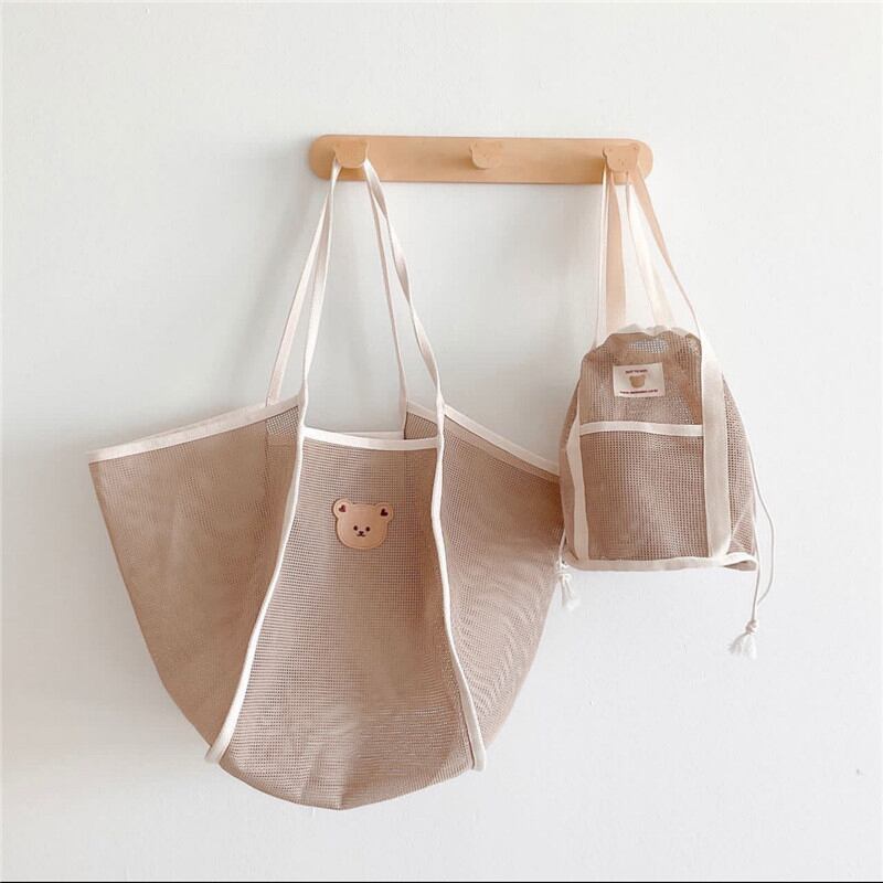 【GOODS】韓国風クマロゴメッシュ大容量収納バッグ 全3色