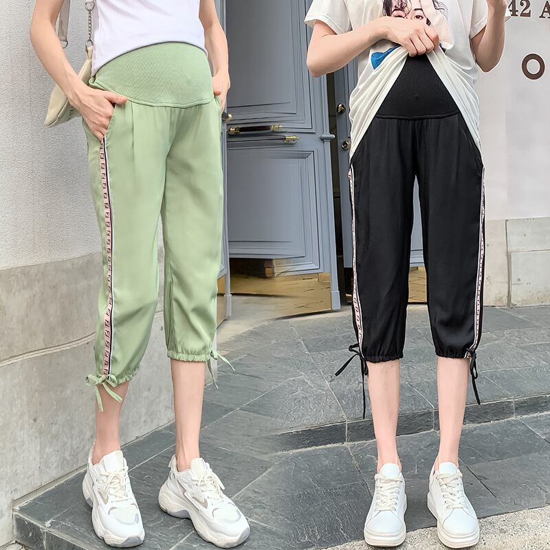 【新作】【送料無料】 マタニティウェア2020夏の新しいシフォンサイドウェビングアウタークロップドパンツバージョンの妊娠中の腹サポートスウェットパンツ-アリババ サマー 夏物 expec288147198486