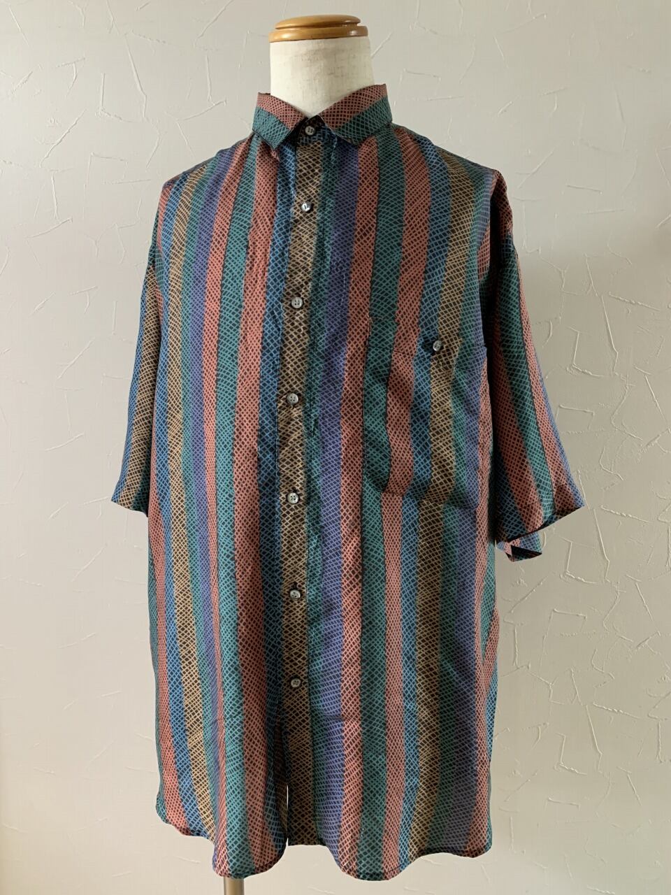 1980～90's Silk Stripe Pattern Short Sleeve Shirt