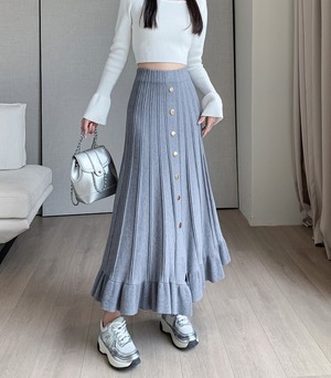 ニットスカート アンブレラスカート ウエストゴム ドレーププリーツスカート スカート ロングスカート Aライン スリット ニット 大人可愛い おしゃれ キュート 無地 春 秋 冬 レディース  お出かけ 休日 旅行 普段使い 楽ちん 暖かい 新作 送料無料 フリーサイズ
