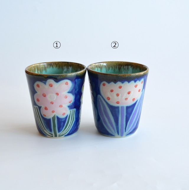 【やちむん 工房くばやー】Flower フリ－カップ 青