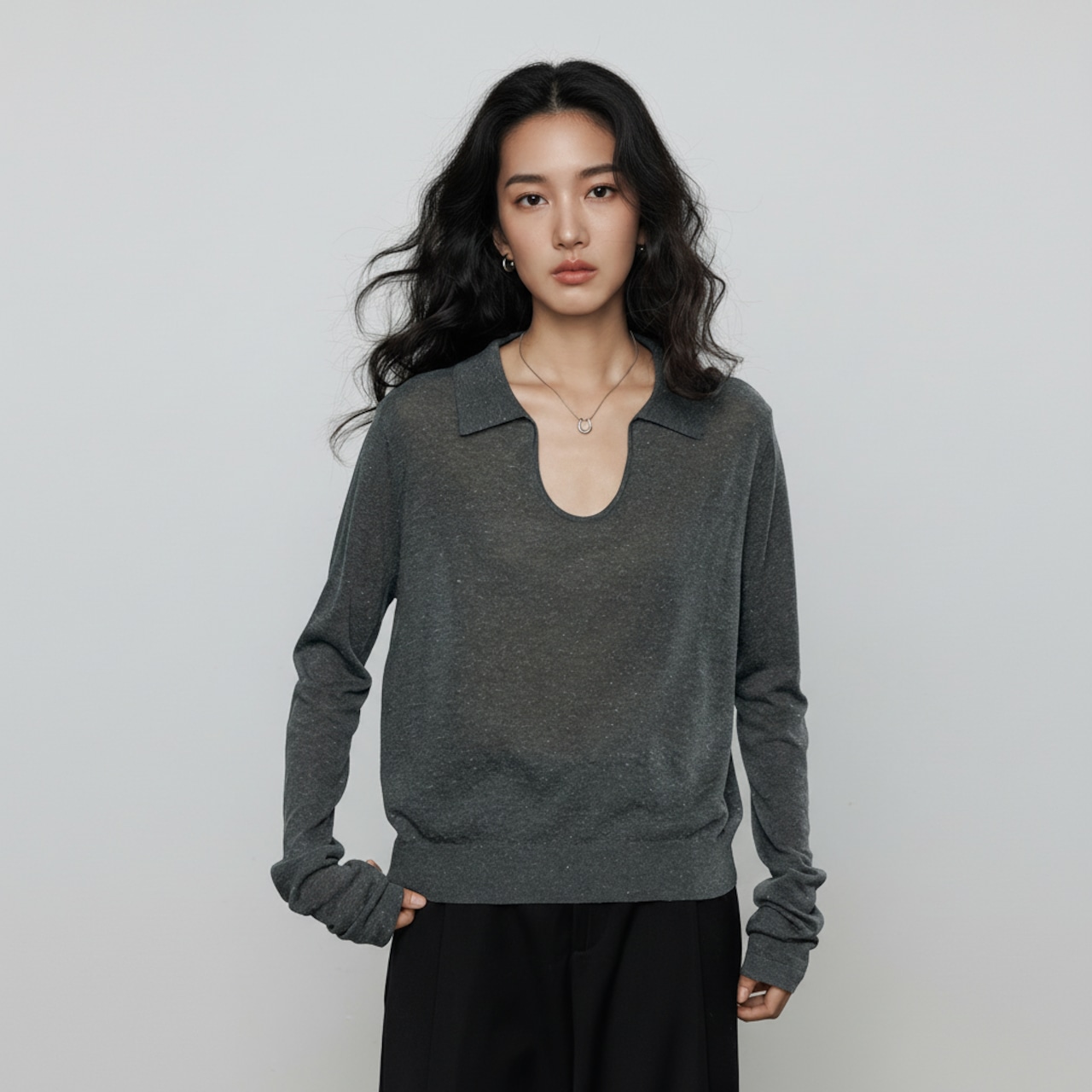 シアー 長袖 ニット トップス   3colors  26022・画像13