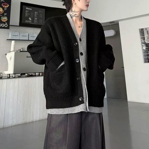 バイカラー レイヤードニットブラックカーディガン（ruf_03286）
