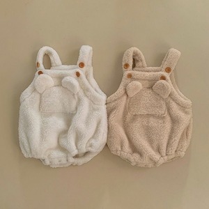 【BABY】冬作くま耳付きフリースロンパース