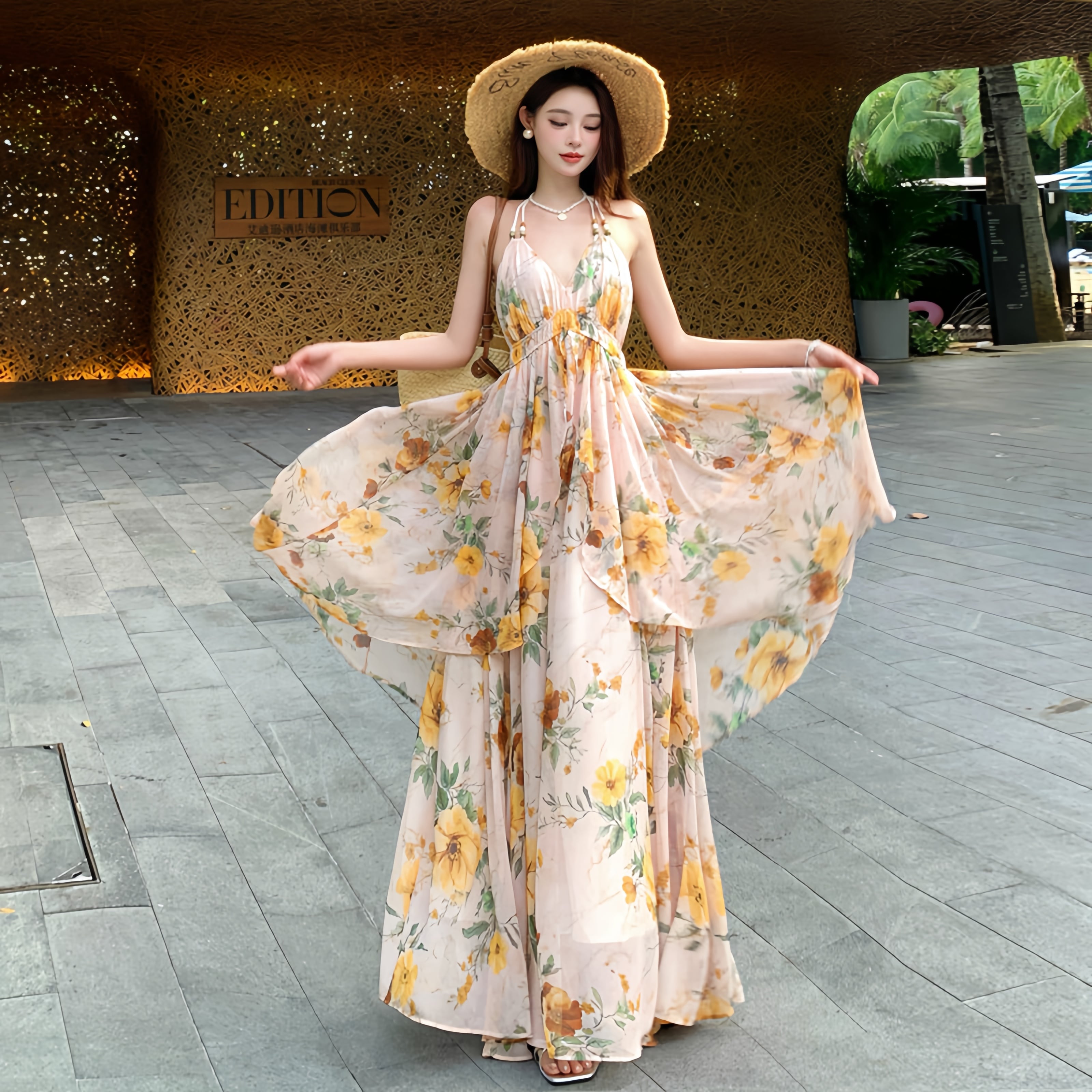 【dress】ホルターネックプリントワンピース M31785