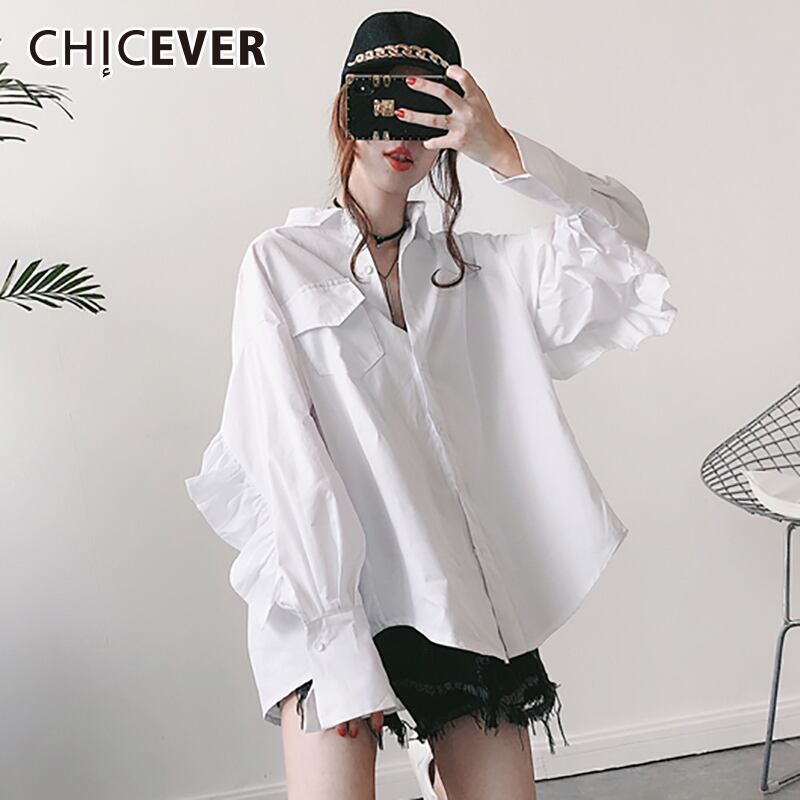 CHICEVERサマーウィメンズシャツブラウストップペタルスリーブルーズビッグサイズヘムポケット付きレギュラーウィメンズシャツ2020 夏物 6base511691626135