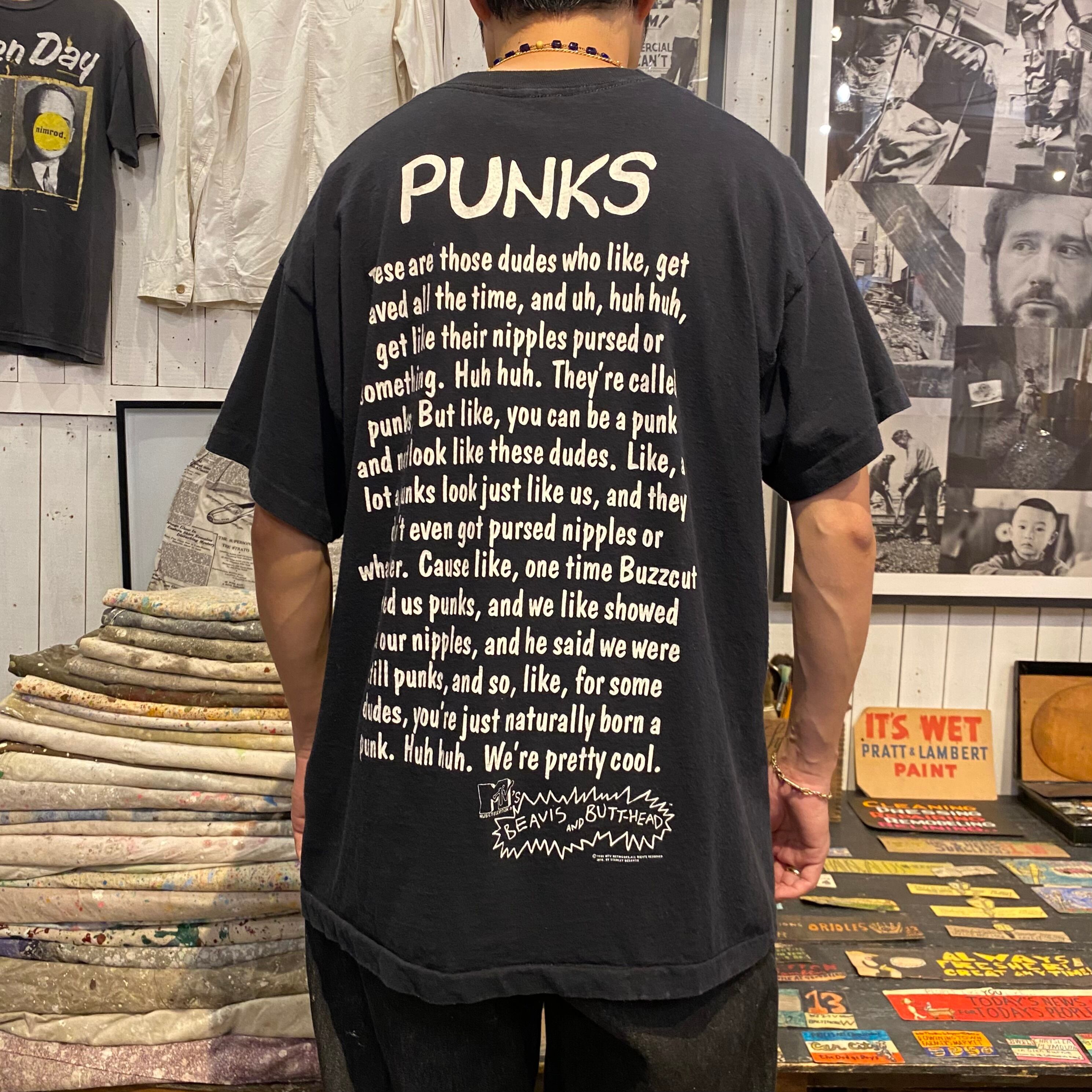 90s MTV BEAVIS & BUTT HEAD 総柄 ブラック Tシャツ BEAVIS AND BUTT-HEAD T-shirt | JANTIQUES