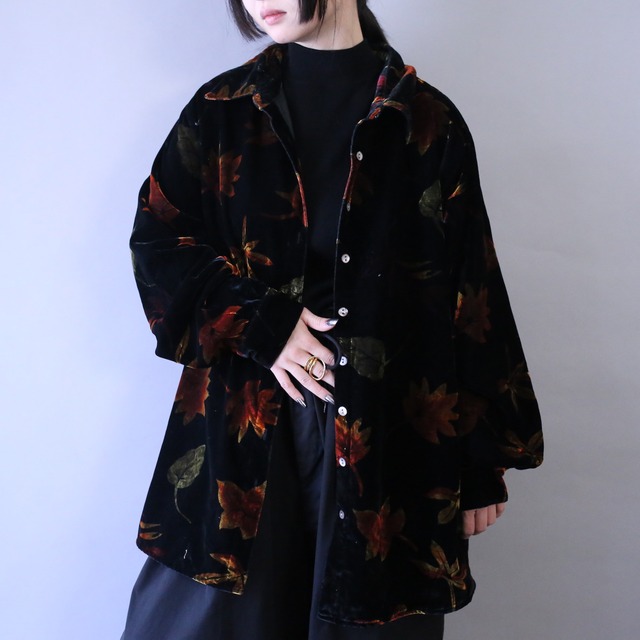 beautiful leaf pattern over silhouette velours shirt