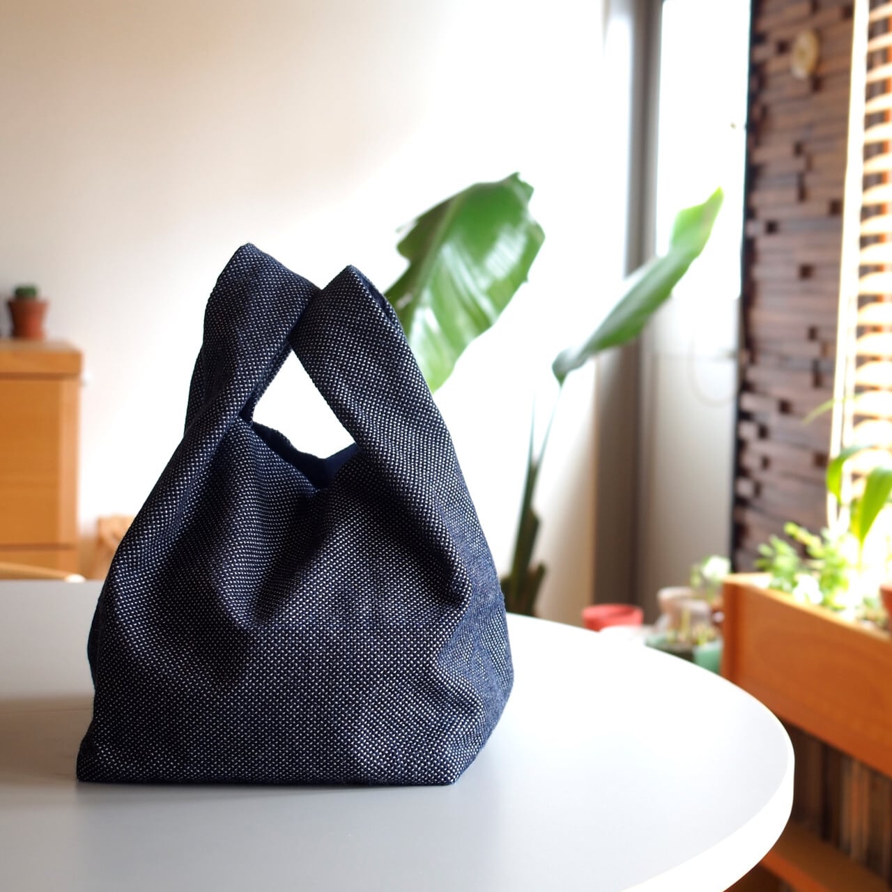 うしじま縫製　|　武州正藍染　手提げバッグ　小　一重刺子