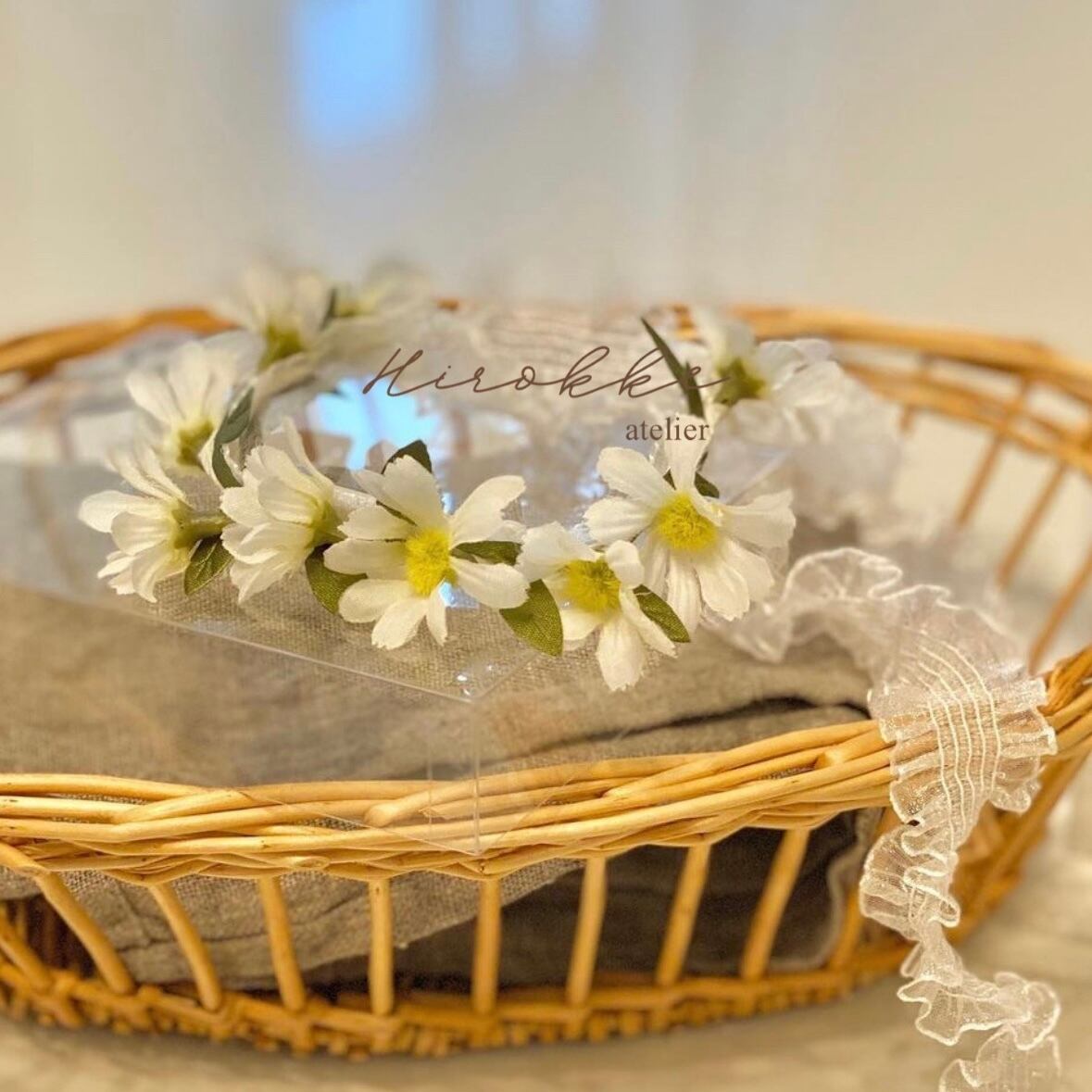 受注製作 わんちゃん用お花冠〟デイジーの花冠・チョーカー（バレッタ