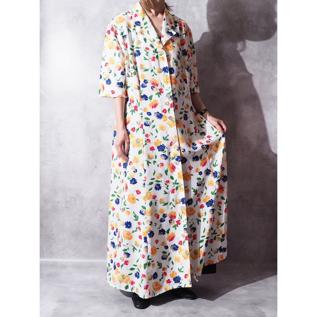 Botanical flower painted vintage white onepiece dress