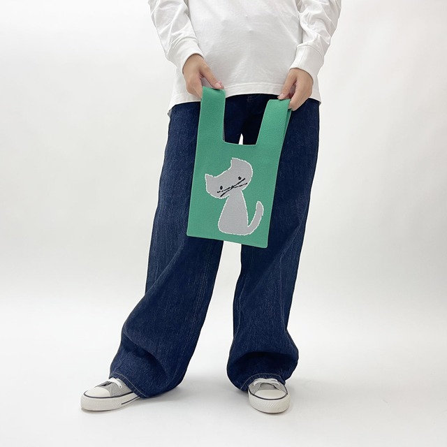 【JIN KITAMURA】KNIT MINI MARCHE BAG  グレーの猫 ニット ミニマルシェバッグ