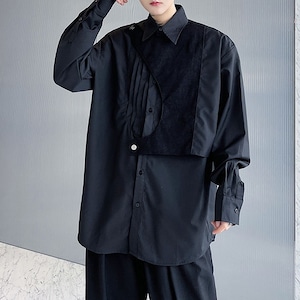 【Men】SOLID LONG SLEEVES PLEATED DESIGN SHIRT 2colors Z-097