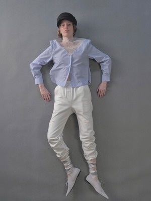 【26AW】push BUTTON プッシュボタン / シャツ / STRIPE LACE-NECK  SHIRT