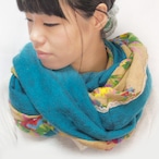 花柄と無地の起毛スヌード 黄色/ターコイズ ネックウォーマー