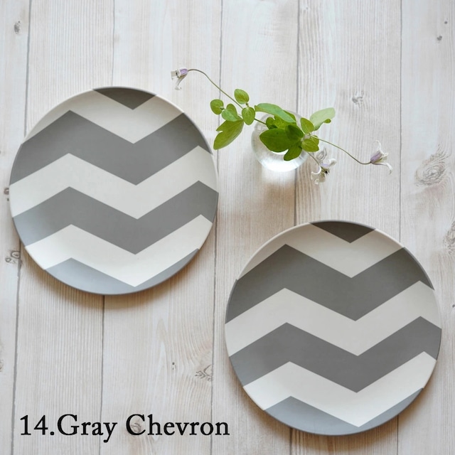 Grey Chevron 竹ファイバープレート 2枚セット