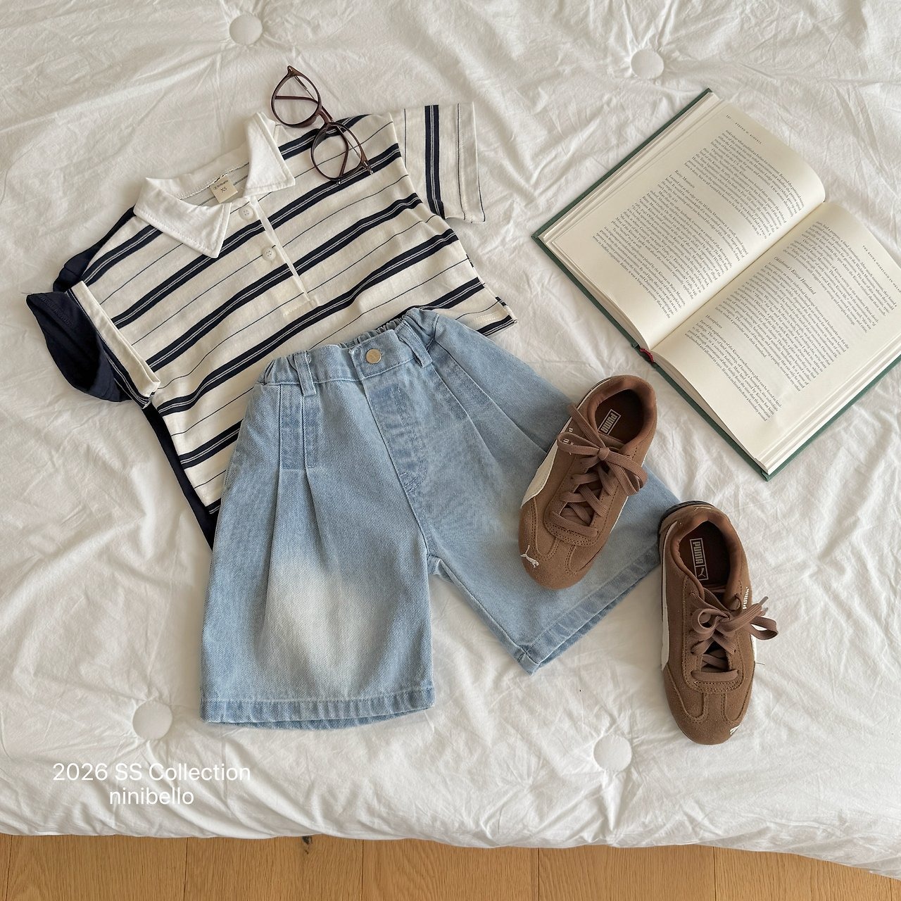 [ninibello] 225 Bermuda Pintuck Denim Pants +fee2 / [니니벨로] 225버뮤다핀턱데님팬츠