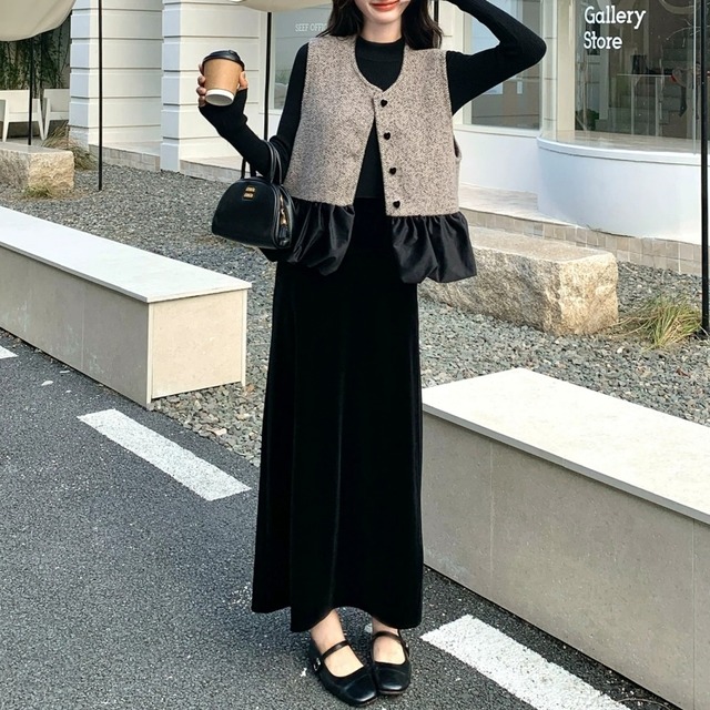 SET◆Balloon frill vest & velvet skirt set　B1285