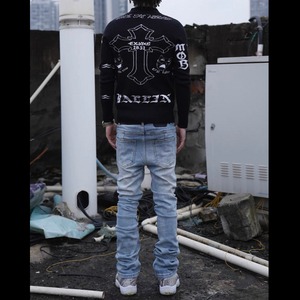 TGFCLUB studs damage slim fit denim