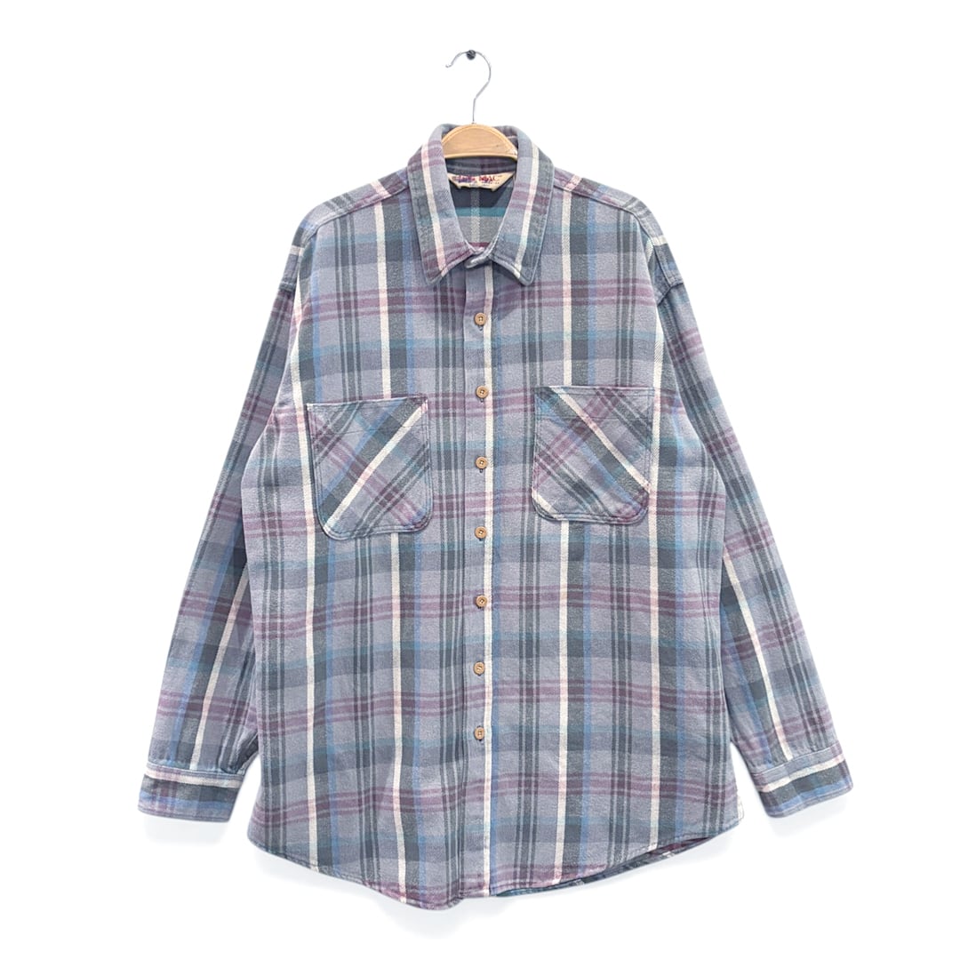 90s ビッグマック USA製 ヴィンテージ ネルシャツ グレーチェック ヘビーフランネル BIG MAC サイズXL 古着 CA1553