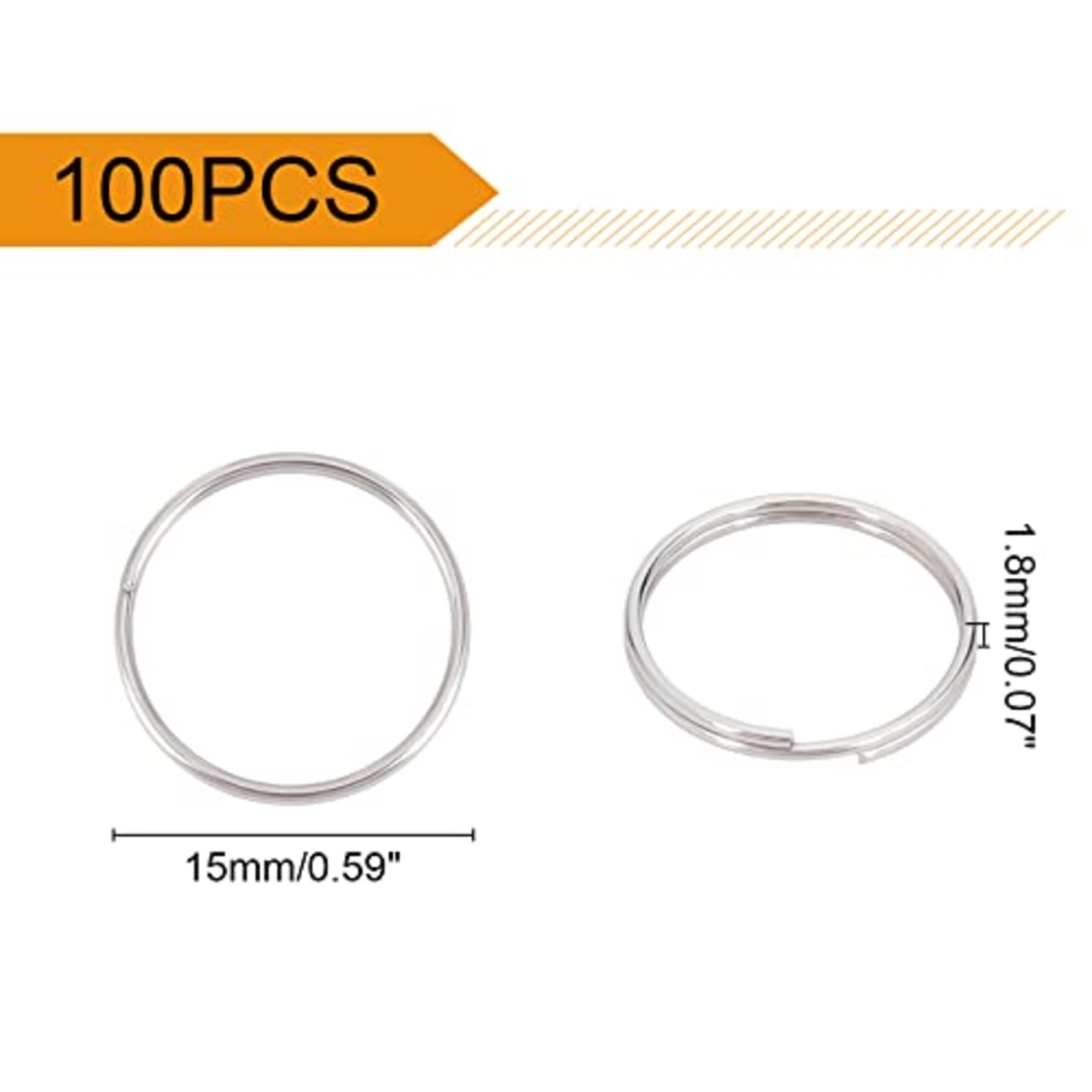 UNICRAFTALE 100個 15x1.8mm 304ステンレス製スプリットリング 丸カン 丸リング 銀色 金属色 キーホルダー 二重リング 平キーリング 鍵飾り 手作り アクセサリーパーツ DIY用パーツ 副資材 ハンドメイド クラフト 手芸用品
