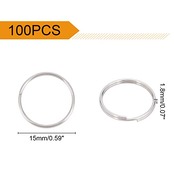 UNICRAFTALE 100個 15x1.8mm 304ステンレス製スプリットリング 丸カン 丸リング 銀色 金属色 キーホルダー 二重リング 平キーリング 鍵飾り 手作り アクセサリーパーツ DIY用パーツ 副資材 ハンドメイド クラフト 手芸用品