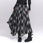 check asymmetry long skirt / l0338