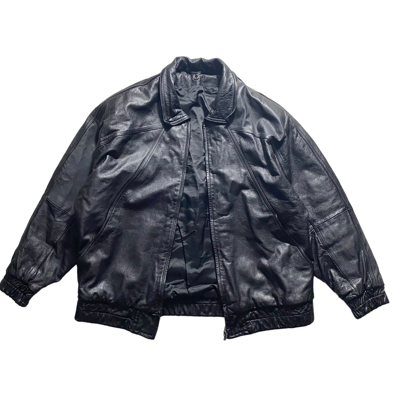 vintage black leather blouson with real fur vest liner