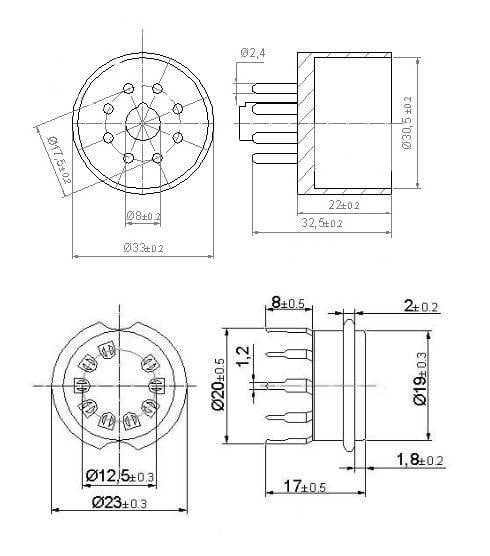 1セット 真空管 変換ソケット自作 セット MT9〜GT8 黒 9ピンから8ピン