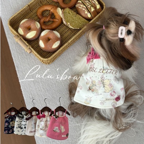 予約（海外ハンドメイド　受注製作品）【№B07091】Lulu’sBow  ストレッチ　くま柄　ワンピ