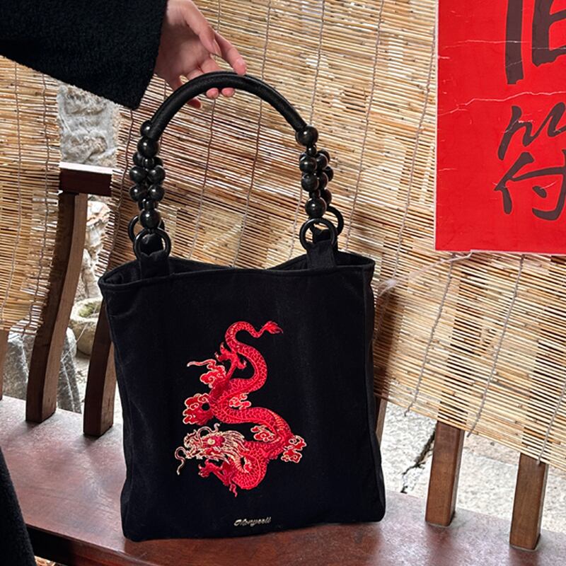 Mony中華龍の刺しゅうトートバッグ 2s