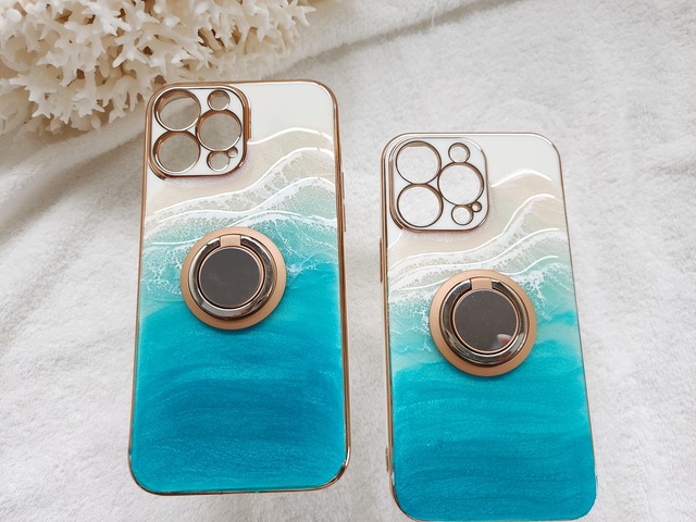 133.オーシャンレジンアート iPhoneケース(リング付き)