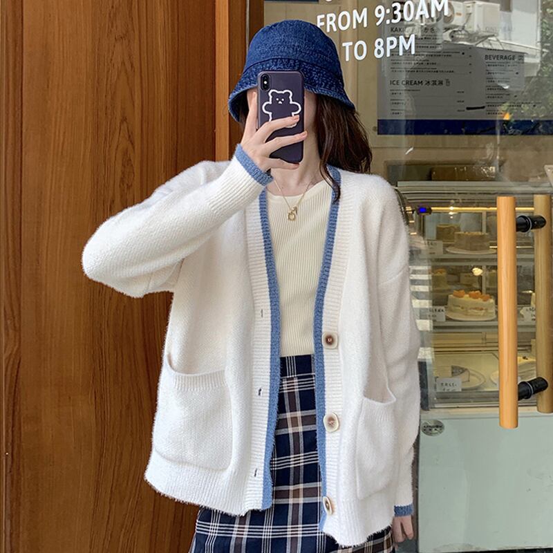 ホワイトセーター スプリングオータムニットカーディガンジャケット 春物 秋物 試着室40141407664