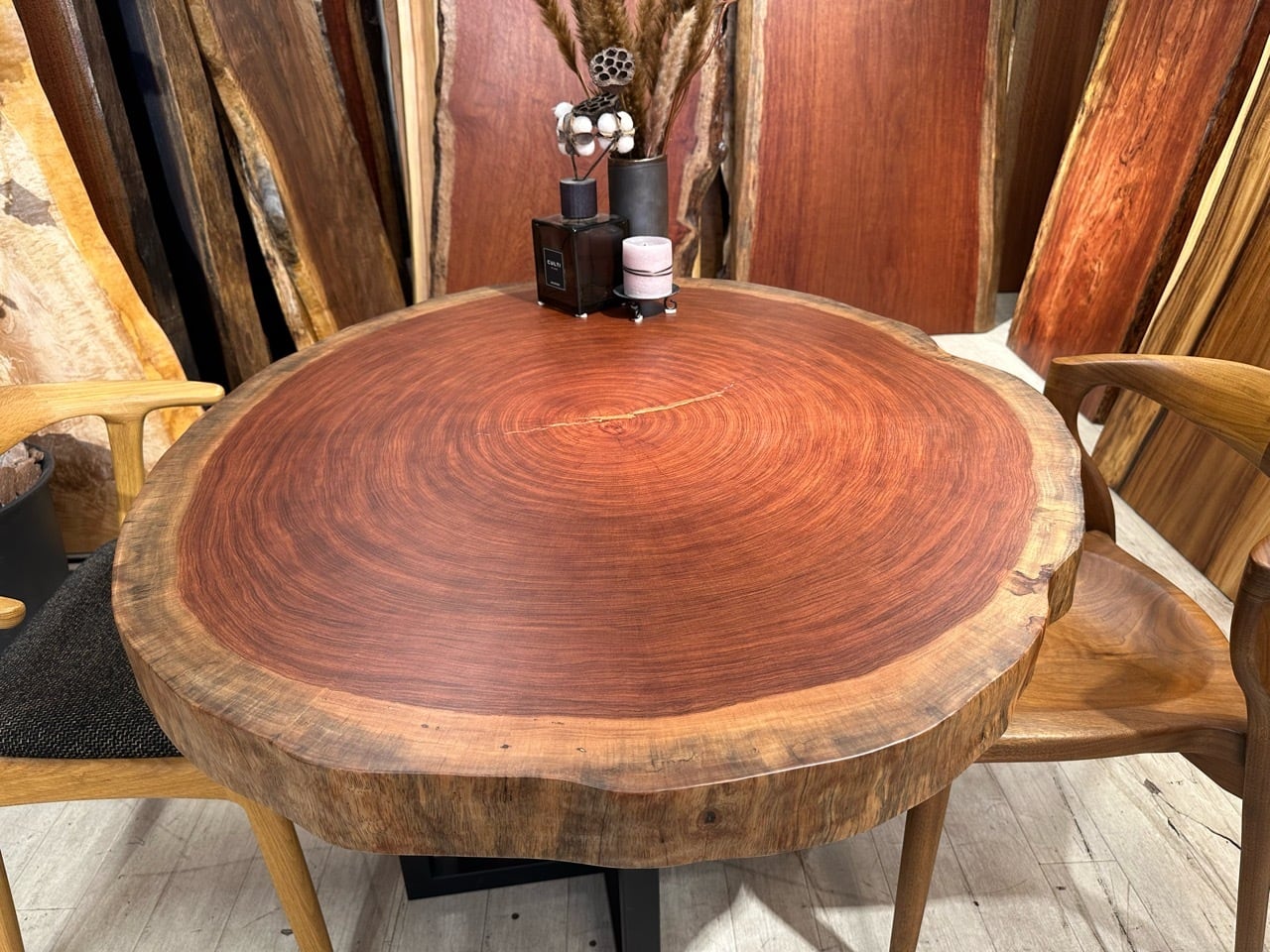 ブビンガ　輪切り　一枚板テーブル 1203□ ブビンガ 丸テーブル 輪切り テーブル ダイニング 一枚板