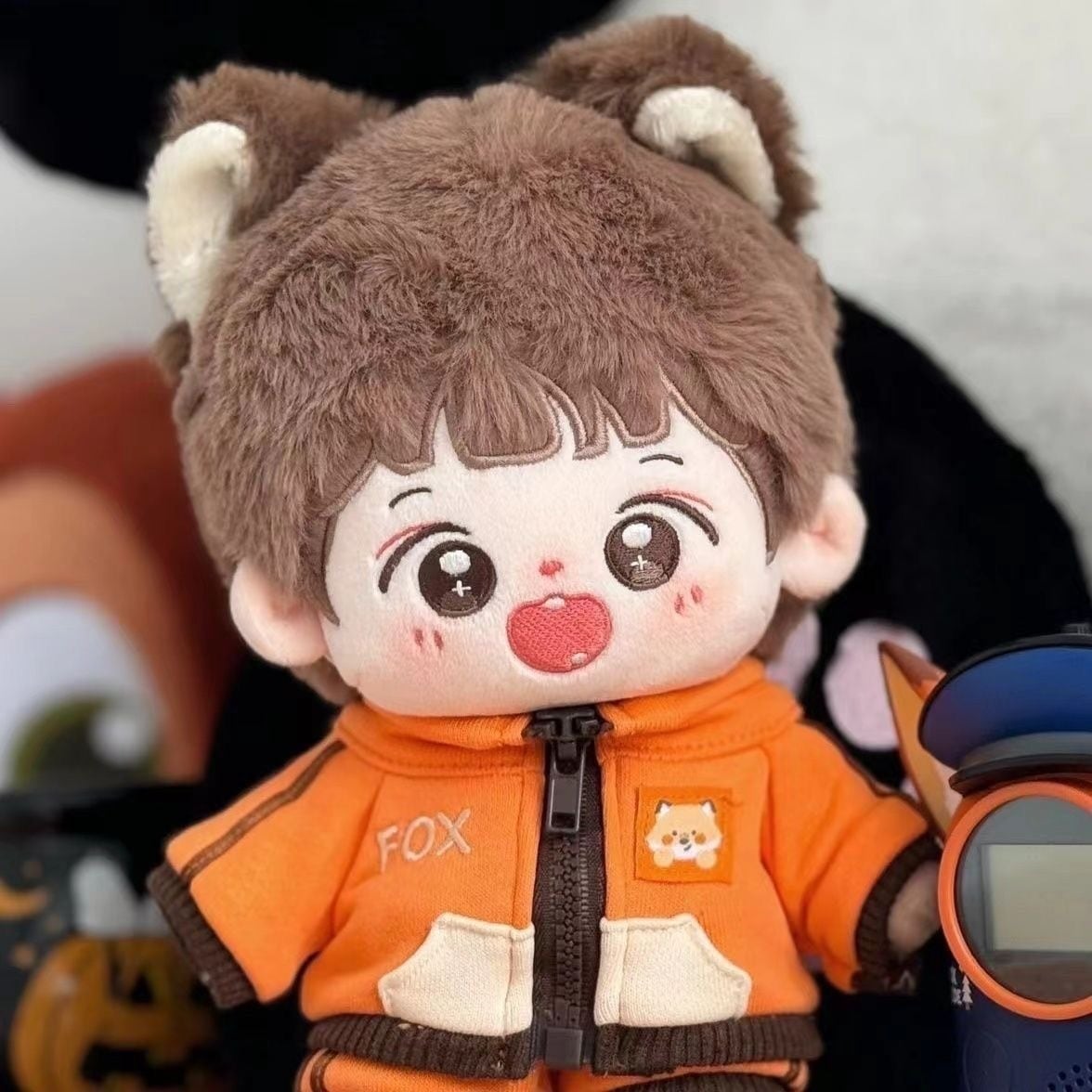20cmぬいぐるみ用 キツネ/オオカミ柄 トップス+パンツ+ニットヘア