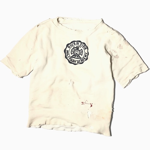 Vintage 40〜50's "RIVER SIDE MILITARY ACADEMY" Single V Grunge Thermal Sweat