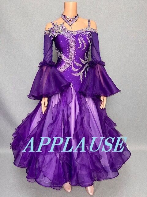 【新着】社交ダンス ドレス　スタンダード　モダンドレス　バイオレット　M　ST-24-21　デモ・競技用ドレス　発表会衣装　パーティドレス　ワンピース　舞台衣装