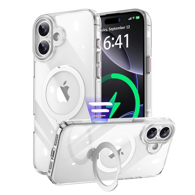 KISECASE iPhone 16 用 ケース Magsafe対応 カメラコントロールカバー リング付き ワイヤレス充電 磁気リング クリア