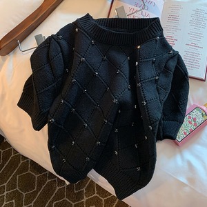 beaded argyle knit sweater<t3026>