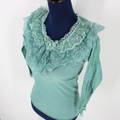 【美品 社交ダンス衣装】トップス ATELIER ZIN アトリエジン 青磁色 緑 グリーン ミントグリーン 青緑 レース かわいい 可愛い