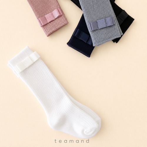 team［取寄］ribbon rib knee socks