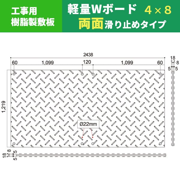 樹脂製敷板 軽量Wボード 48 両面滑り止め 4×8 黒 1219×2438mm １枚 wpt 厚さ18mm シロッコダイレクト