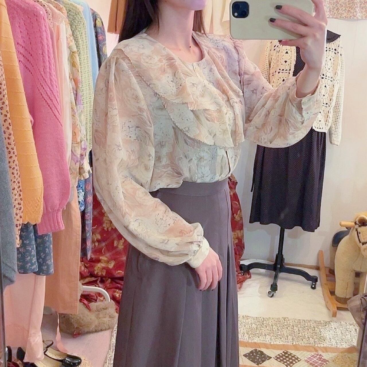 pale pink flower frill blouse