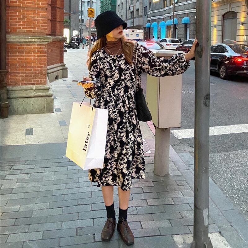 スプリングラウンドネックプリントウェスト薄手スカート 春物 Oネック 1号婦人37154870699