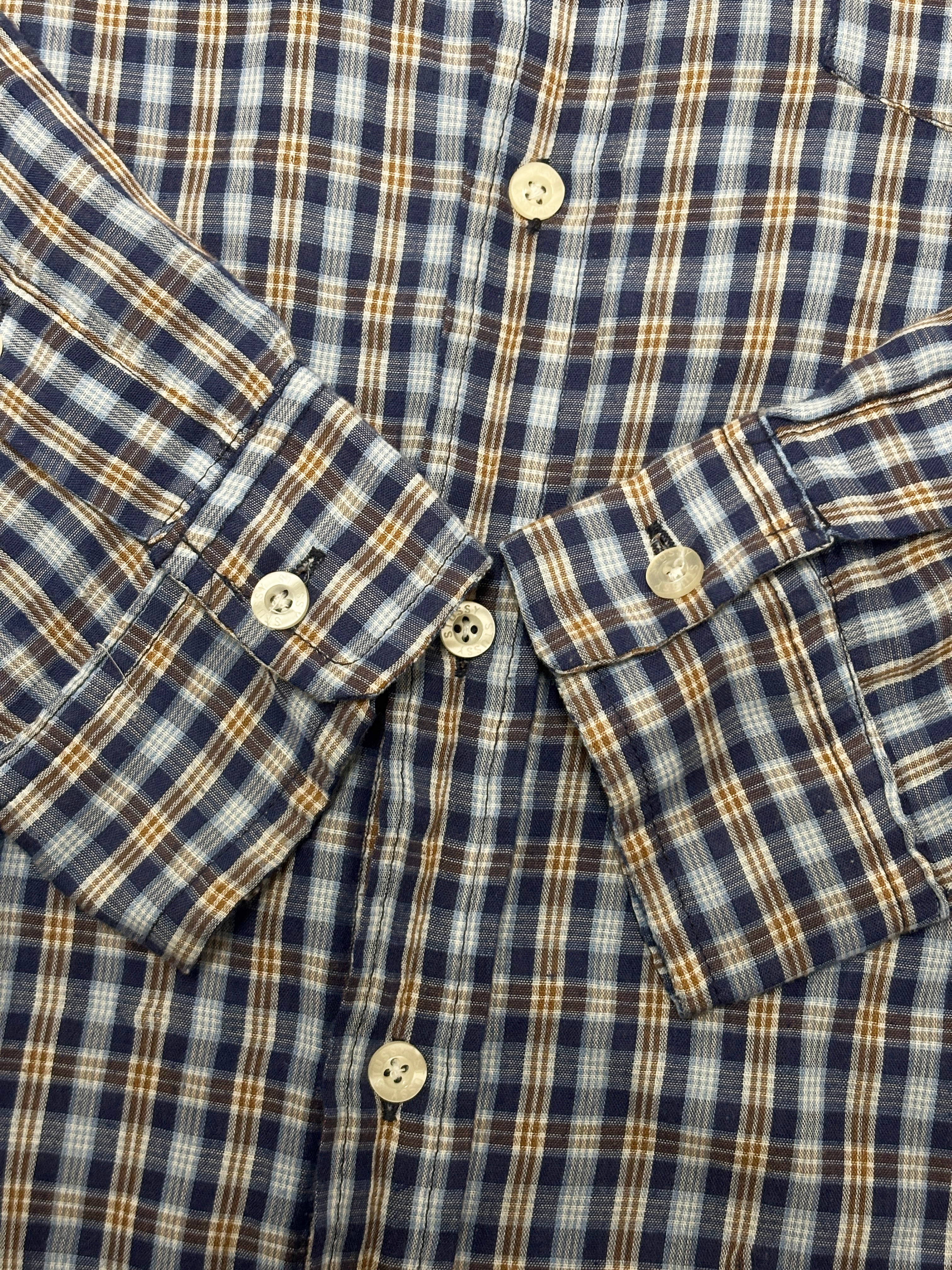 90～00s OLD STUSSY/Check L/S Shirt/紺タグ/M/チェック柄シャツ/長袖