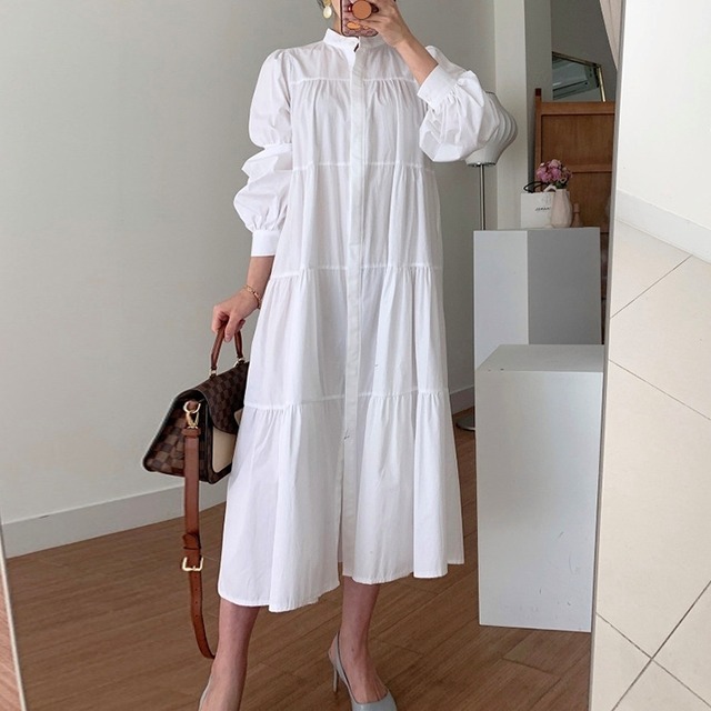 スタンドカラーロングワンピース SU362