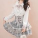 【2点セット】オープンショルダーリボンブラウス+ハイウエストチェックフレアスカート ・79337