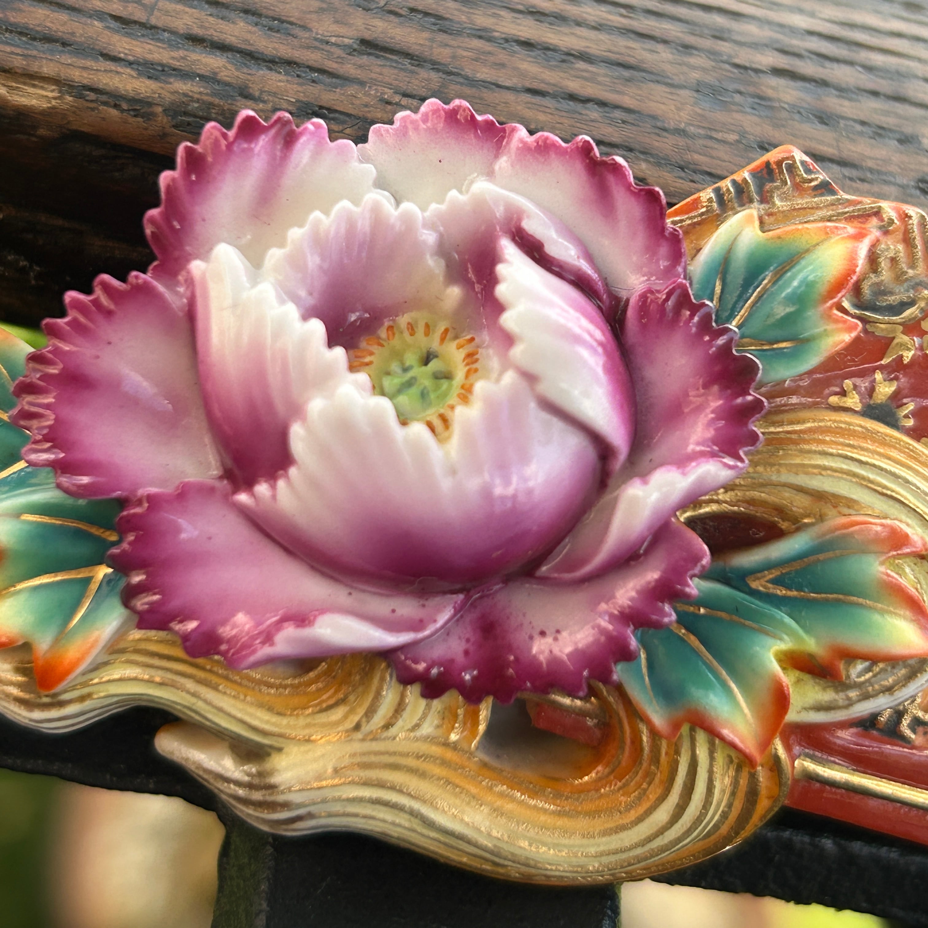 アンティークToshikaneJewelly  俊兼の大きな牡丹扇の帯留め　