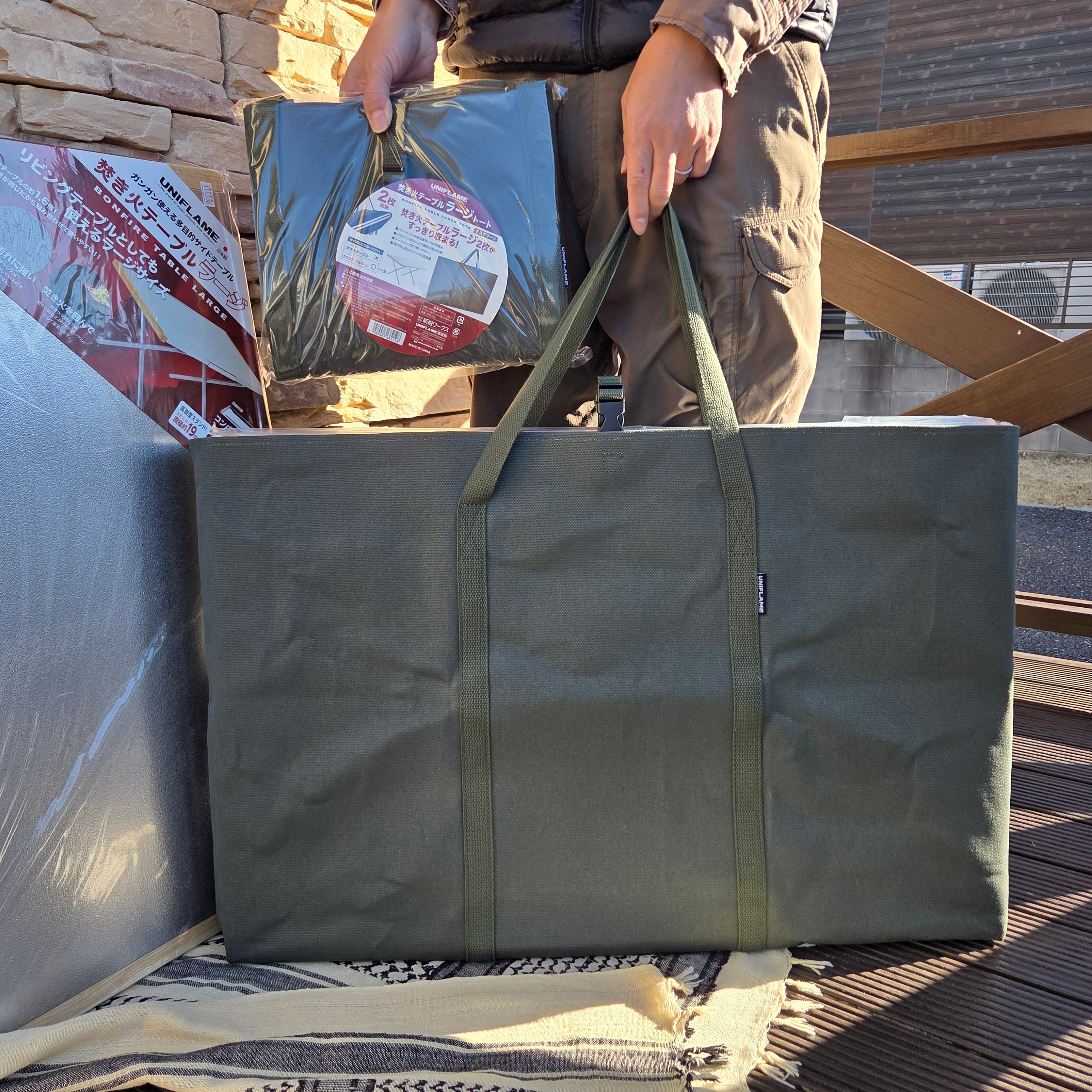 ユニフレーム UNIFLAME 焚き火テーブルラージ 専用トートバッグ　セット UNIFLAME ユニフレーム】焚き火テーブルラージ トート（モスグリーン